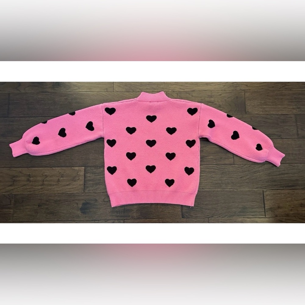 C+D+M Pink/Black Heart Sweater Size Small EUC - Picture 2 of 4